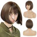 REECHO Brown Bob Wig with Bangs, 11" Short Bob Wigs Synthetic Replacement Hair Wigs for Women - Chestnut Brown