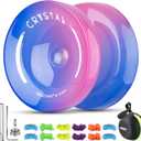 MAGICYOYO K2 Crystal Yoyo for Kids Beginners, Responsive Yoyo with Unresponsive Bearing for Replacement, Plastic Yo-yo Professional with 12 Yo Yo Strings, Case Bag, Yo-Yo Accessory Set-Blue Pink