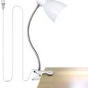 Desk lamp Eye-Caring Table Lamps, 360°Rotation Gooseneck Clip on Lamp Reading Light Portable Reading Book Light Clamp Study Desk Lamps for Bedroom and Office Home Lighting (White)