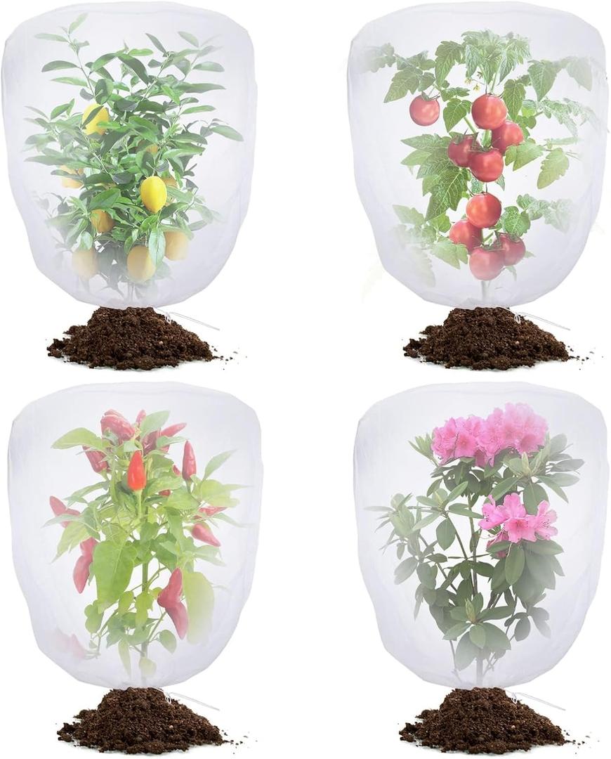 Bird Netting for Garden Protection - 4 Pack Garden Netting Pest Barrier with Drawstring,3.3Ft x 2.7Ft Mosquito Net Tomato Protective Cover Garden Plant Netting for Cicadas Vegetables Blueberry Bushes