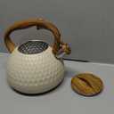 Hauce Radio Tea Kettle Stovetop Teapot, 2.5 Quart Loud Whistle Food Grade Stainless Steel and Smooth Wood Pattern Handle, Sophisticated Look for Hiking, Picnic, for Tea, Coffee Milky White