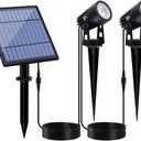 APONUO Metal Solar Spot Lights Outdoor with 9.8ft Cable Solar Powered Landscape Lighting Low Voltage IP65 Waterproof Auto On/Off for Outside Garden Yard Landscape Pathway Garage-Cool White(2-in-1)