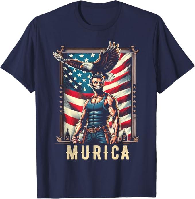4th of July Patriotic Funny Abraham Lincoln July 4th USA T-Shirt for Women Kids Men, Navy Blue, Small Size
