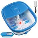 Collapsible Foot Spa Bath Massager with Jets, Red Light, 8 Shiatsu Massage Rollers, A Double-Sided Foot File for Stress Relief & Soft Feet, Space-Saving Feet Soaker, Blue