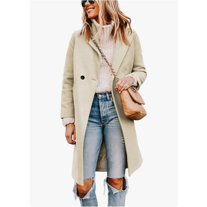 Tanming Women's Notch Lapel Double Breasted Wool Blend Mid Long Pea Trench Coat, XL