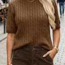 Saodimallsu Womens Cable Knit Sweater Tops Short Sleeve Crew Neck Loose Casual Summer Pullover Sweaters, S