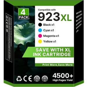 923XL 923 8130e Ink Cartridges Combo Pack for HP 923XL 923e Replacement
923 Ink Cartridges for HP Printers OfficeJet Pro 8130e 8135e 8138e 8139e 9130 8122e 8120 8124e 8125e 8132e, B/C/M/Y with Chip