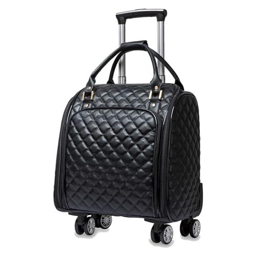 VH&GRED Luxury Carry on Luggage with Wheels Leather Suitcase 16-Inch Lightweight Travel Small Suitcase Diamond Stitching