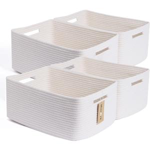 MiniArk Large Storage Baskets for Organizing, Closet Shelf Baskets for Clothes Blanket Towels, Baby Nursery, Toy Bins Box, Woven Rope Baskets, 17 x 13 x 7.5, 4 Packs Off White