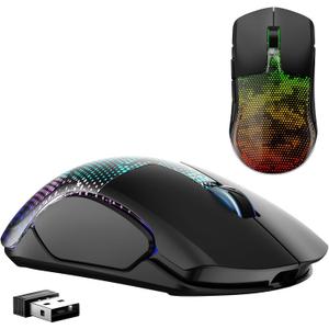 FFJ Master02 Wireless Gaming Mouse, 12000 DPI, Tri-Mode 2.4G/USB-C/Bluetooth 5.3 Gaming Mouse, Python Skin Texture RGB Backlit, 6 Programmable Buttons, 75Hr Battery Life for PC, Mac, PS5, XBOX - Black