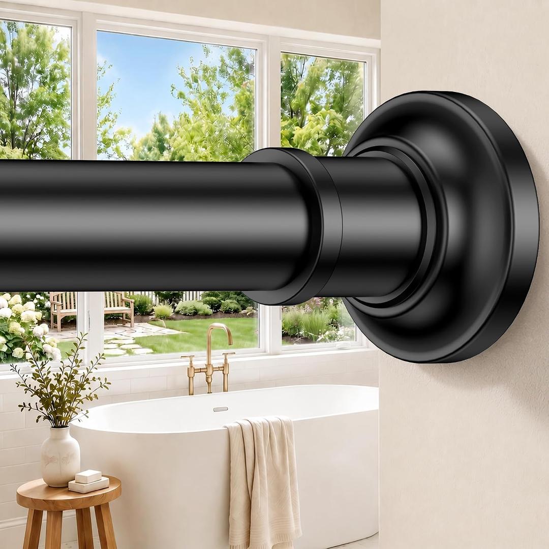 Black Long Curtain Rod Tension Shower Curtain Rods 30-120 in 1.1"