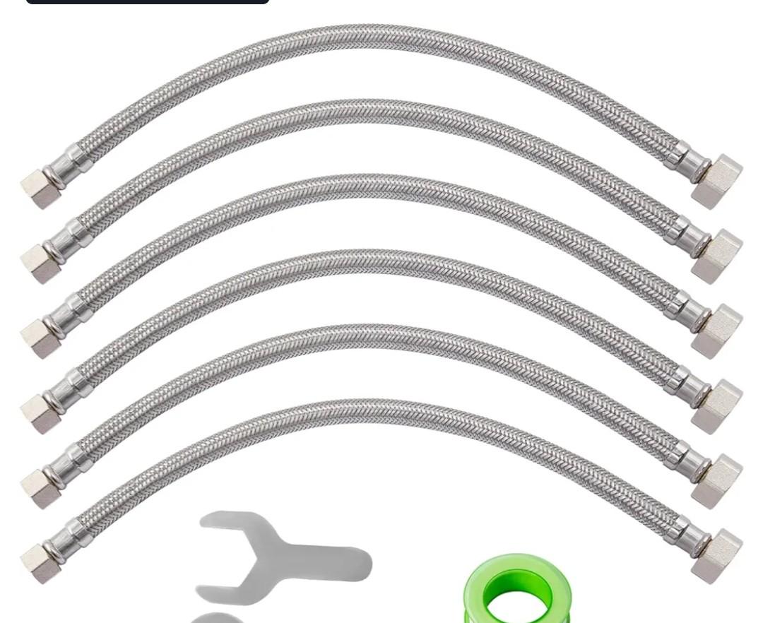 (6 Pack) SUNGATOR 16 Inch Faucet Supply Lines, 3/8" Female Comp Thread x 1/2" FIP Thread Sink Hose, 16" Stainless Steel Braided Faucet Supply Line for Bathroom