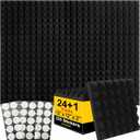 24+1 Pack Acoustic Foam Panels  12 x 12 x 2 High Density Sound Proof Foam Panels for Walls with Adhesive Stickers - Pyramid Design Sound Dampening Panels for Studio & Home