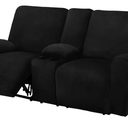 ULTICOR Reclining Love Seat with Middle Console Slipcover, 8-Piece Velvet Stretch Loveseat Reclining Sofa Covers, Thick, Soft, Washable (Black)