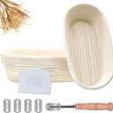 Banneton Bread Proofing Basket Set of 2, 11 Inch Oval Proofing Basket Baking Supplies Bread Making Tools Sourdough Proofing Bowls with Bread Lame, Linen Liner and Dough Scraper