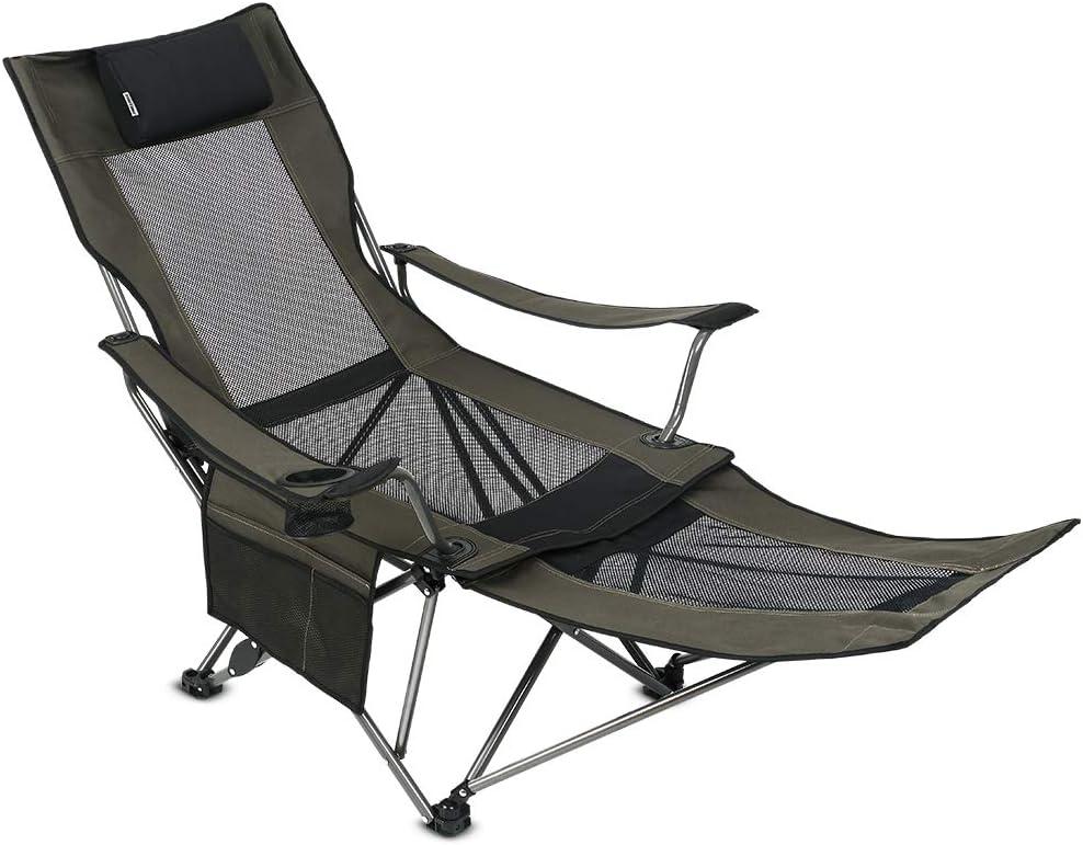 OUTDOOR LIVING SUNTIME Camping Folding Portable Mesh Chair with Removabel Footrest (Army Green)
