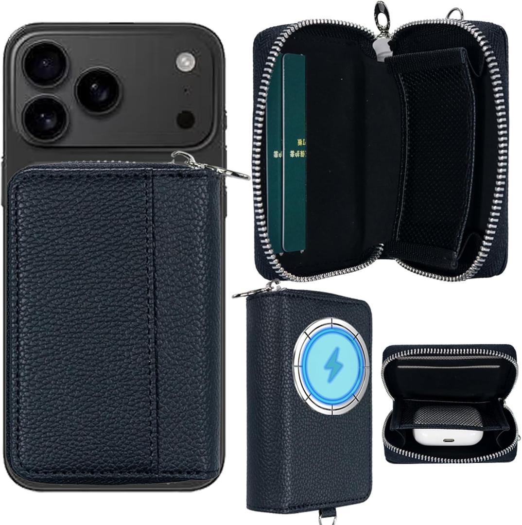 Strong Magnetic for MagSafe Wallet Pouch / Pixelsnap, Zipper Pocket Large Capacity for Earpod/Earphone/Car Keys & More, 3 Card Slots RFID Block for iPhone Air 17 16 15 Pro Max Pixel 10 Series (Black)