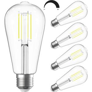 SHINESTAR Dimmable Edison Bulbs, 6W, Equivalent 60W, Bright Daylight White 4000K, Vintage ST58 Antique LED Filament Bulbs, E26 Medium Base, 80+ CRI, Clear Glass, 4 Pack
