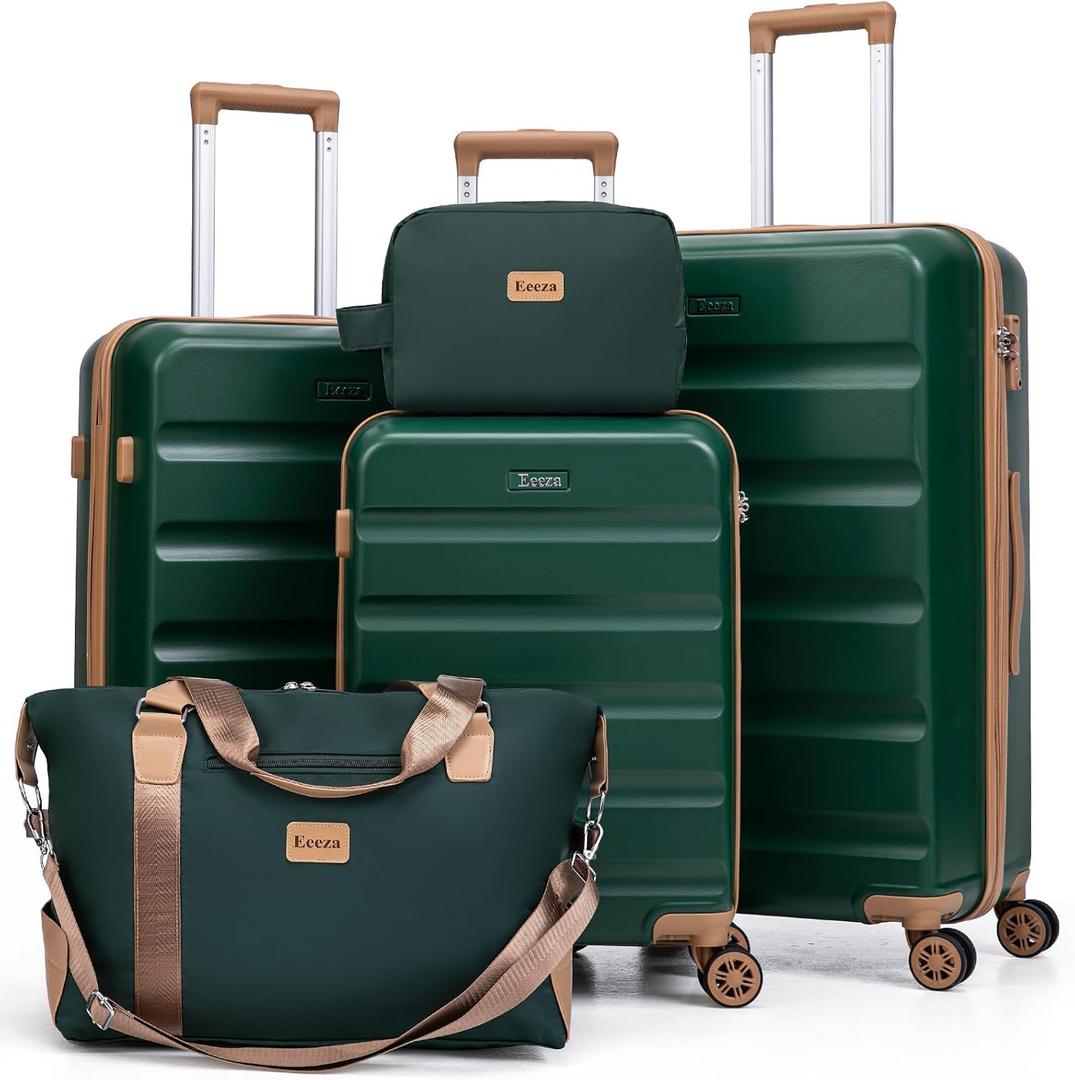 Luggage Sets 5 Piece, Suitcases with Wheels,ABS Hard Case Luggage with TSA Lock Spinner Wheels,Carry On Luggage Set (Green,20/24/28 Inch), 5 PCS