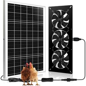 Solar Powered 3 Fan Kit, 25W Solar Exhaust Fans for Outdoor Greenhouse Chicken Coop Shed Pet House, IP67 Waterproof, High Velocity 3500RPM