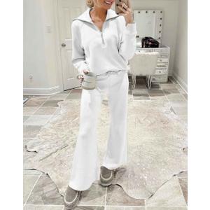 ANRABESS Women 2 Piece Outfits Sweat Shorts Sets, Large, White, Large