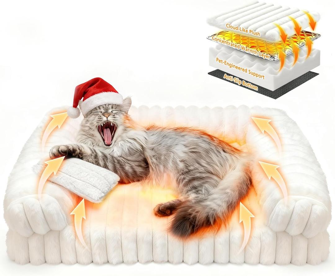 Cat Bed, Cat Beds for Indoor Cats, Winter Self Warming Pet Sofa Bed, Washable Medium Pet Bed for Puppy and Small to Large Kitten with Anti-Slip Bottom, Fits Up to 65lbs Pets (24"L x 18"W x 10"Th)