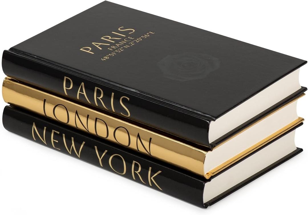 Decorative Books for Home Decor Decorative Hardcover Display Faux Books for Bookshelf Black and Gold Foiled Decor Books for Coffee Table Fashion Designer Books Decor Set of 3 (Black and Gold)