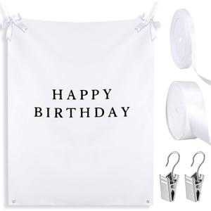 Oudain Happy Birthday Burlap Banner, Fabric Party Decorations Backdrop, Boho Rustic Photo Props Sign with Hanging String for Birthday Party Indoor Outdoor Yard Wall Decor (29x39 Inch)