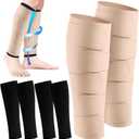 3 Pairs Lymphedema Compression Leg Wraps Adjustable Lower Leg Cover up Medical Shin Splint Wrap for Heaviness Fatigue(Black-complexion Leg Wrap)