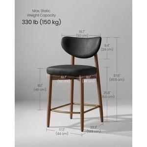 VASAGLE Wooden Bar Stools Set of 1, Upholstered Counter Height Barstools with Solid Wood Legs, Ergonomic Backrest, Mid Century Modern, for Kitchen Island, Synthetic Leather, Ink Black