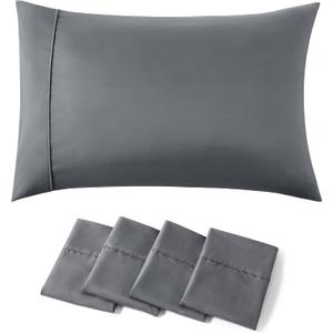 Bedsure Pillow Cases Standard Size Set of 4 - Dark Grey Brushed Microfiber Pillowcases 4 Pack, Super Soft Pillow Case Covers with Envelope Closure, Wrinkle, Fade and Stain Resistant, 20x26 Inches