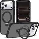 Compatible with iPhone 17 Pro Max Case with Invisible Magnetic O-Ring Stand Military-Grade Translucent Case for iPhone 17 ProMax 6.9" [Compatible with Mag-Safe][Great Grip Feeling], Black