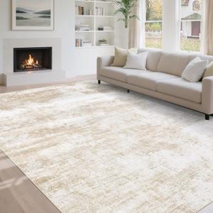 6x9 Area Rugs for Living Room: Washable Modern Abstract Rug Large Soft Non Slip Rug Indoor Low Pile Carpet for Bedroom Dining Room Home - Beige