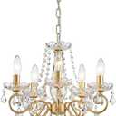 ANJIADENGSHI Mini Crystal Chandelier K9 Crystal Gold Chandelier for Living Room Bedroom Dining Room Kitchen Island Entryway 5 E12 Bulbs High 16.5 in x Diameter 16.9 in, Golden