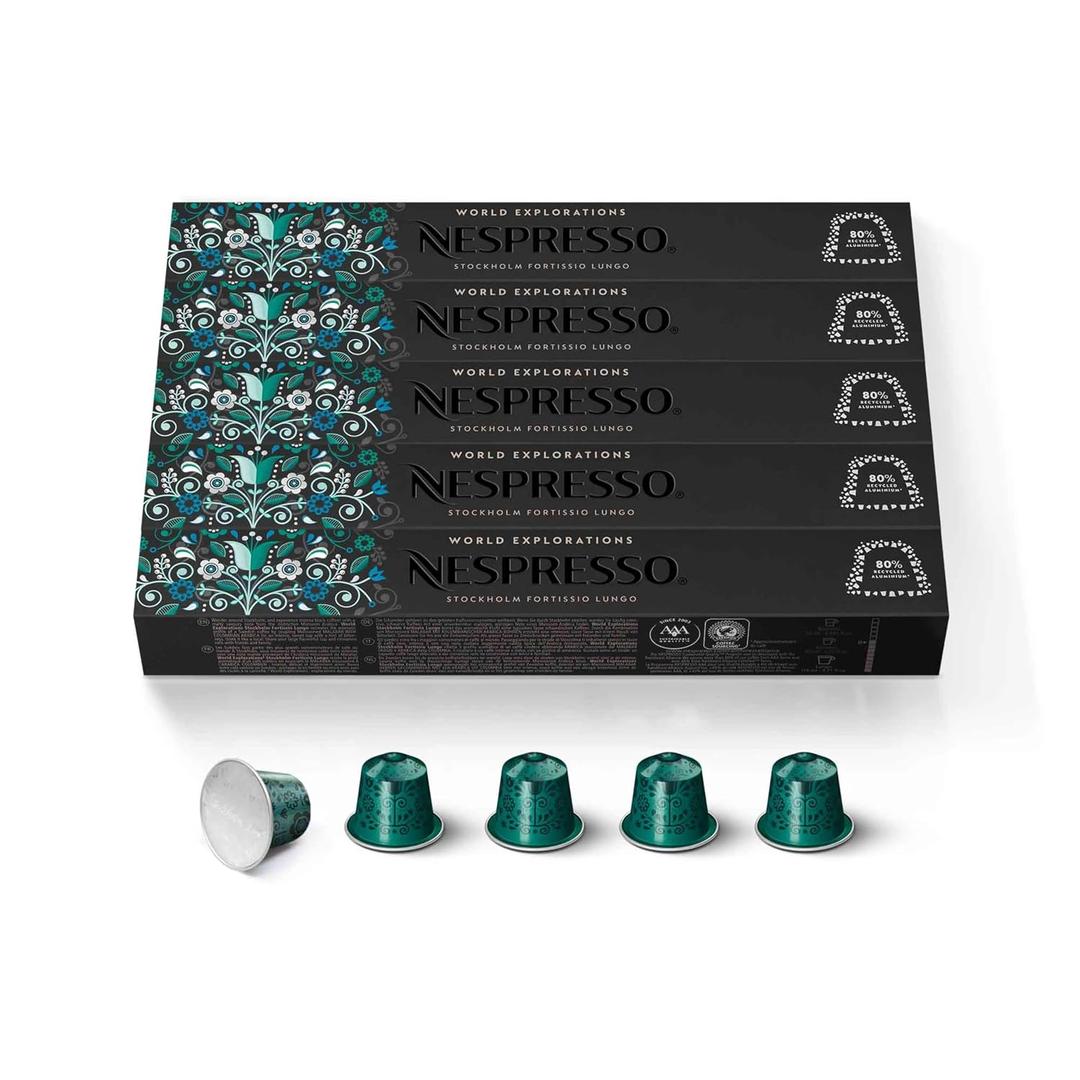 Nespresso Capsules Original Line, Stockholm Fortissio Lungo, Dark Roast Coffee, 50 Count Coffee Pods (EXP 03/31/27)