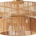 21 Rattan Light Fixtures Ceiling Light 2-Tier Wicker Boho Chandelier with Hand Woven Brushed Brass Finish Shade for Bedroom Kitchen Entryway Hallway 5-Light