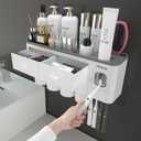 iHave Toothbrush Holders for Bathrooms, 4 Cups Toothbrush Holder Wall Mounted with Toothpaste Dispenser - Large Capacity Tray, 2 Cosmetic Drawer - Bathroom Organizer & Bathroom Accessories Set (White)