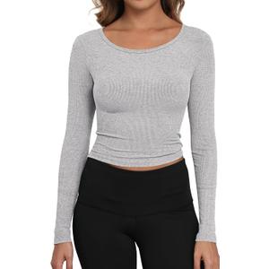Artfish Women's Casual Basic Ribbed T-Shirts Slim Fitted Boat Neck Long Sleeve Crop Top