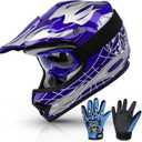 TCMT Youth Dirt Bike Helmet DOT Certified - Kids Full Face Motocross ATV Helmet with Goggles, Gloves and Helmet Bag for Off-Road, BMX, MX, Street Riding (Blue) Youth XL