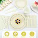 175 Pcs Ivory Paper Plates and Napkins, Beige Party Supplies Include Scalloped Cream Plates Napkin Cup Plastic Cutlery for Wedding, Bridal&Baby Shower, Birthday