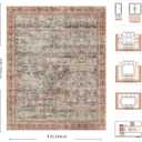 8x10 Area Rugs for Living Room - Washable Vintage Retro Large Rug, Soft Ultra Thin Non Slip Low Pile Traditional Distressed Boho Carpet for Bedroom Dining Room Home Office, Rust Clay