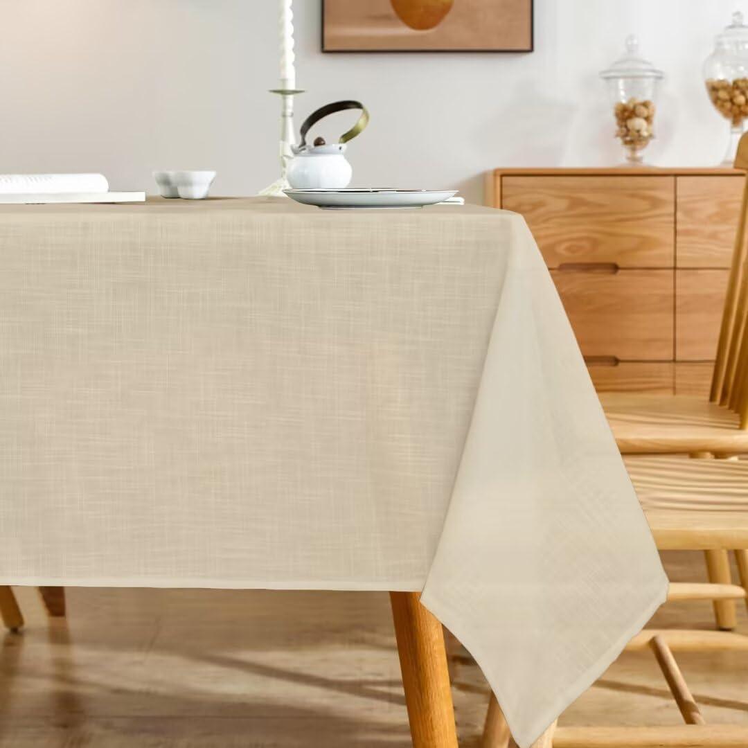 Natural Linen Rectangle Tablecloth, Slubby Textured Fall Lightweight Table Cloth 60 x 84 Inch, Water Resistant Stain Resistant Farmhouse Burlap Table Cover for Kitchen Dining Room, Khaki