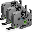 Label KINGDOM TZe-345 18mm White on Black Replacement for Brother TZe345 TZe Tz Tape 18mm 0.7 Laminated Black Label Tape 3/4" Compatible with Brother P Touch PT-D400 PT-D410 PT-D600, 3-Pack
