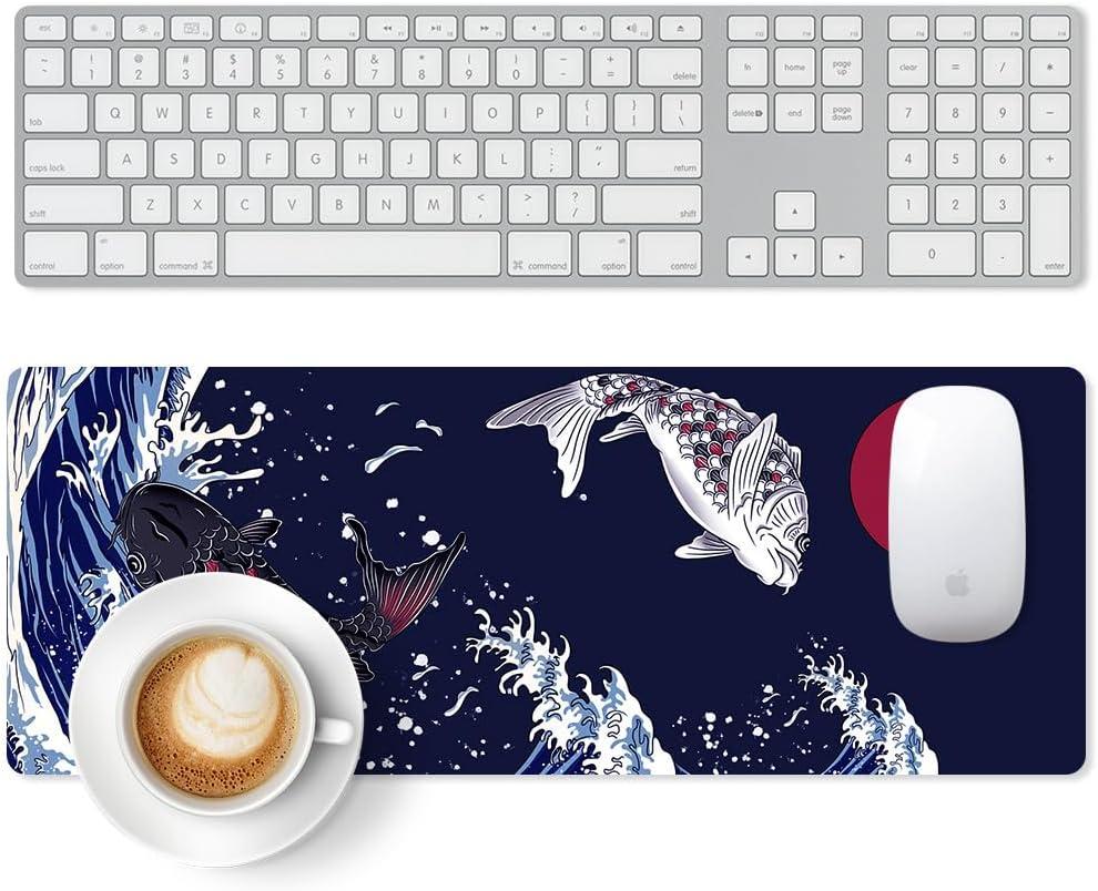 Large Gaming Mouse Pad, Extended Desk Mat with Non-Slip Rubber Base, 31.5 x 11.8 Inch Waterproof Surface, 3mm Thick for Gaming Home and Office (Carp)