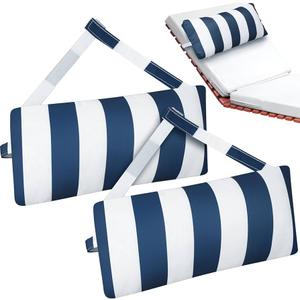 Ripeng 2 Pcs Headrest Pillow Pool Furniture Lounge Chair Pillows Patio Furniture with Adjustable Elastic Tape Band Head Support for Pool Patio Chairs Beach(Blue and White)