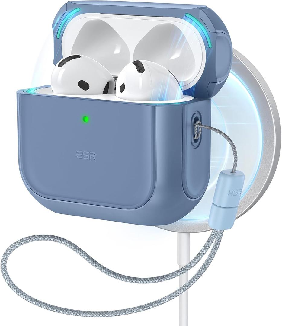 ESR for AirPods 4 Case, Compatible with AirPods 4th Generation Case (2024) (USB-C), Compatible with MagSafe, Drop Protection Cover with Lanyard, Magnetic Lid Lock, Orbit Hybrid Case, Dark Blue