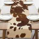 Cow Print Dining Table Runner, Brown Western Cottage Country Farmhouse Animal Fur Skin Burlap Kitchen Decoration, Rustic Cowhide Texture Indoor Outdoor Home Decor Party Supply 13 x 72 Inches