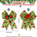 12 Pcs Green Polka Dot Christmas Bows, 5 Inch Red Green Dots Bow for Christmas Tree Topper, Ornaments for Tree Home Coquette Room Birthday Party Front Door Wedding Holiday Decor