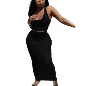 Nimsruc 2 Piece Outfits for Women Sexy Bodycon Skirt Set Summer Casual Matching Sets Black M