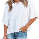 Sovelen Women's Summer Casual Crewneck Batwing Half Sleeve T-Shirts Solid Color Loose Fit Cute Basic Flowy Tops Tees Blouses, Large